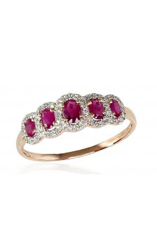 Gold ring 1100203(Au-R+PRh-W)_DI+RB, Red Gold 585°, Rhodium (Plating) , Diamonds , Ruby