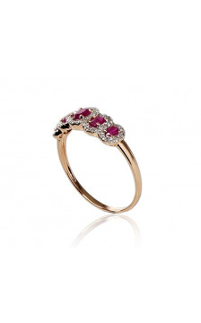 Gold ring 1100203(Au-R+PRh-W)_DI+RB, Red Gold 585°, Rhodium (Plating) , Diamonds , Ruby