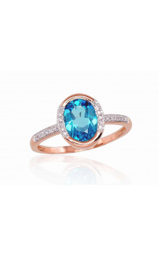 Gold ring 1100523(Au-R+PRh-W)_DI+TZB, Red Gold 585°, Rhodium (Plating) , Diamonds , Blue Topaz