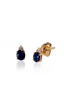 Gold classic studs earrings 1200248(Au-R+PRh-W)_DI+SA, Red Gold 585°, Rhodium (Plating) , Diamonds , Sapphire