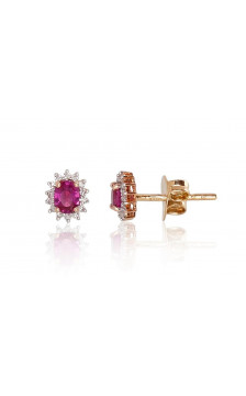 Gold classic studs earrings 1200249(Au-R+PRh-W)_DI+RB, Red Gold 585°, Rhodium (Plating) , Diamonds , Ruby