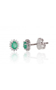 Gold classic studs earrings 1200249(Au-W)_DI+EM, White Gold 585°, Diamonds , Emerald