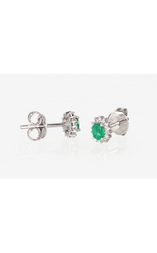 Gold classic studs earrings 1200249(Au-W)_DI+EM, White Gold 585°, Diamonds , Emerald