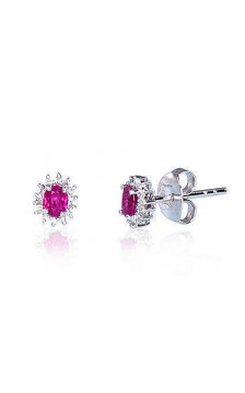 Gold classic studs earrings 1200249(Au-W)_DI+RB, White Gold 585°, Diamonds , Ruby
