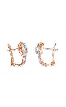 Gold earrings with 'english' lock 1200276(Au-R+PRh-W)_DI+TZLB, Red Gold 585°, Rhodium (Plating) , Diamonds , Sky Blue