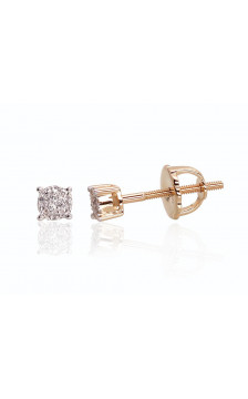 Gold screw studs earrings 1200452(Au-Y+PRh-W)_DI, Yellow Gold 585°, Rhodium (Plating) , Diamonds