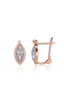 Gold earrings with 'english' lock 1200521(Au-R)_DI+TZLB, Red Gold 585°, Diamonds , Sky Blue Topaz