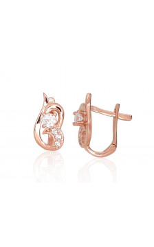 Gold earrings with 'english' lock 1201195(Au-R)_CZ, Red Gold 585°, Zirkons