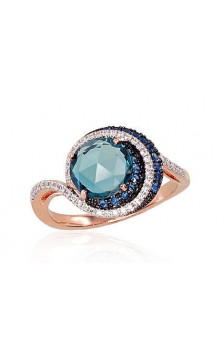 Gold ring 1100120(Au-R+PRh-W+PRh-Bk)_DI+SA+TZB, Red Gold 585°, Rhodium (Plating) , Diamonds , Sapphire , Blue Topaz