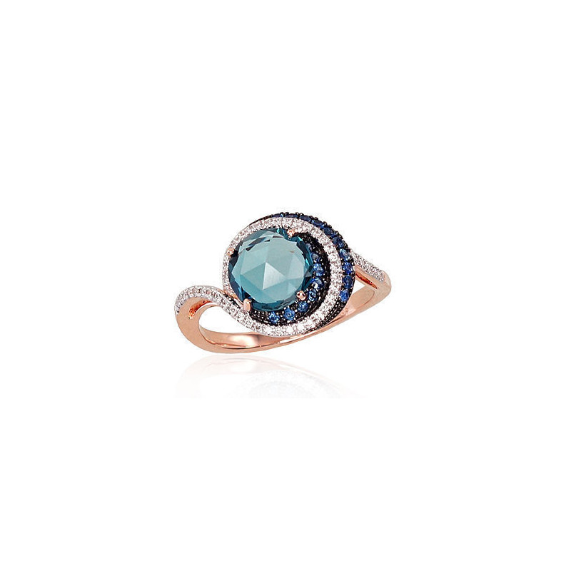 Gold ring 1100120(Au-R+PRh-W+PRh-Bk)_DI+SA+TZB, Red Gold 585°, Rhodium (Plating) , Diamonds , Sapphire , Blue Topaz