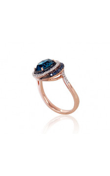 Gold ring 1100120(Au-R+PRh-W+PRh-Bk)_DI+SA+TZB, Red Gold 585°, Rhodium (Plating) , Diamonds , Sapphire , Blue Topaz