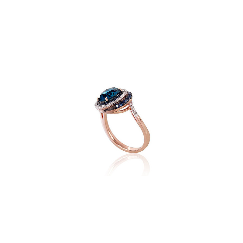 Gold ring 1100120(Au-R+PRh-W+PRh-Bk)_DI+SA+TZB, Red Gold 585°, Rhodium (Plating) , Diamonds , Sapphire , Blue Topaz