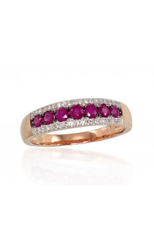 Gold ring 1100664(Au-R+PRh-W+PRh-Bk)_DI+RB, Red Gold 585°, Rhodium (Plating) , Diamonds , Ruby