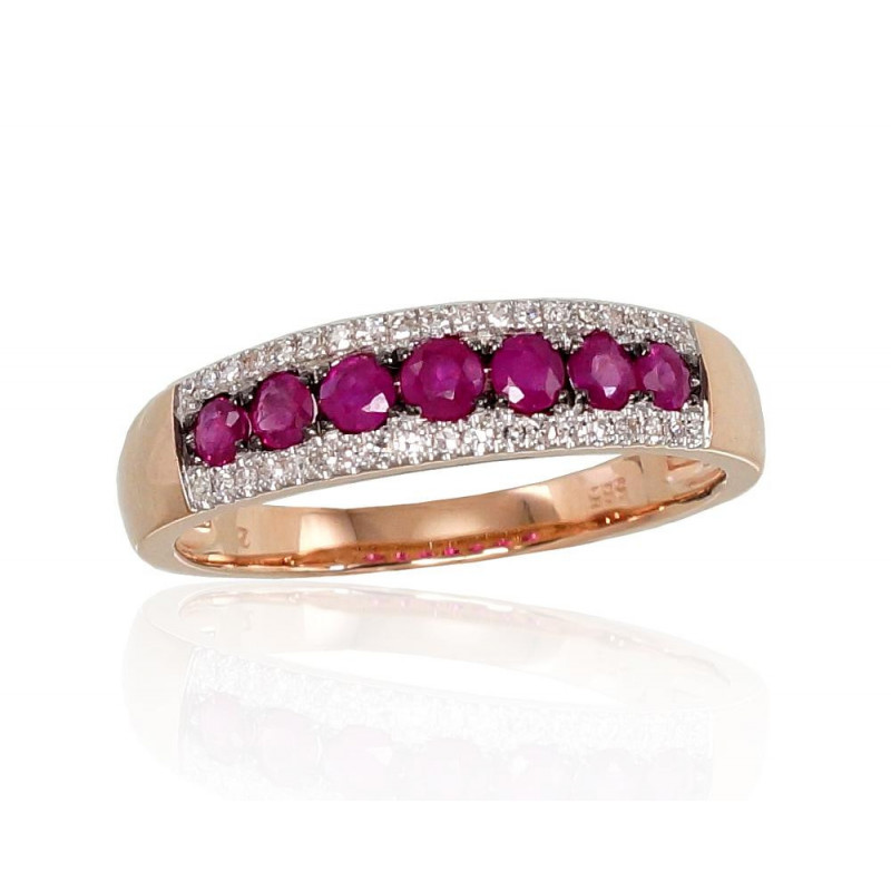 Gold ring 1100664(Au-R+PRh-W+PRh-Bk)_DI+RB, Red Gold 585°, Rhodium (Plating) , Diamonds , Ruby