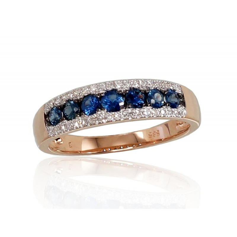 Gold ring 1100664(Au-R+PRh-W+PRh-Bk)_DI+SA, Red Gold 585°, Rhodium (Plating) , Diamonds , Sapphire
