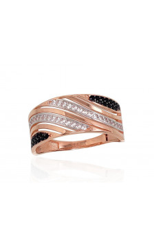 Gold ring 1100885(Au-R+PRh-W+PRh-Bk)_CZ+CZ-BK, Red Gold 585°, Rhodium (Plating) , Zirkons