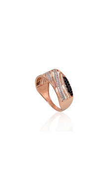 Gold ring 1100885(Au-R+PRh-W+PRh-Bk)_CZ+CZ-BK, Red Gold 585°, Rhodium (Plating) , Zirkons
