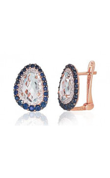 Gold earrings with 'english' lock 1200502(Au-R+PRh-W+PRh-Bk)_DI+SA+TZLB, Red Gold 585°, Rhodium (Plating) , Diamonds ,