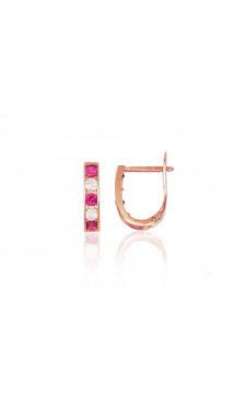 Gold earrings with 'english' lock 1200001(Au-R)_CZ+CZ-RO, Red Gold 585°, Zirkons