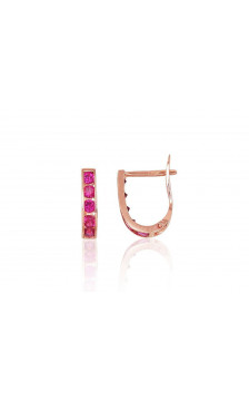 Gold earrings with 'english' lock 1200001(Au-R)_CZ-RO, Red Gold 585°, Zirkons