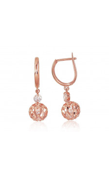 Gold earrings with 'english' lock 1200044(Au-R)_CZ, Red Gold 585°, Zirkons
