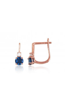 Gold earrings with 'english' lock 1200496(Au-R)_CZ+CZ-B, Red Gold 585°, Zirkons