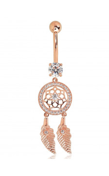 Gold piercing for navel 1930058(Au-R)_CZ, Red Gold 585°, Zirkons