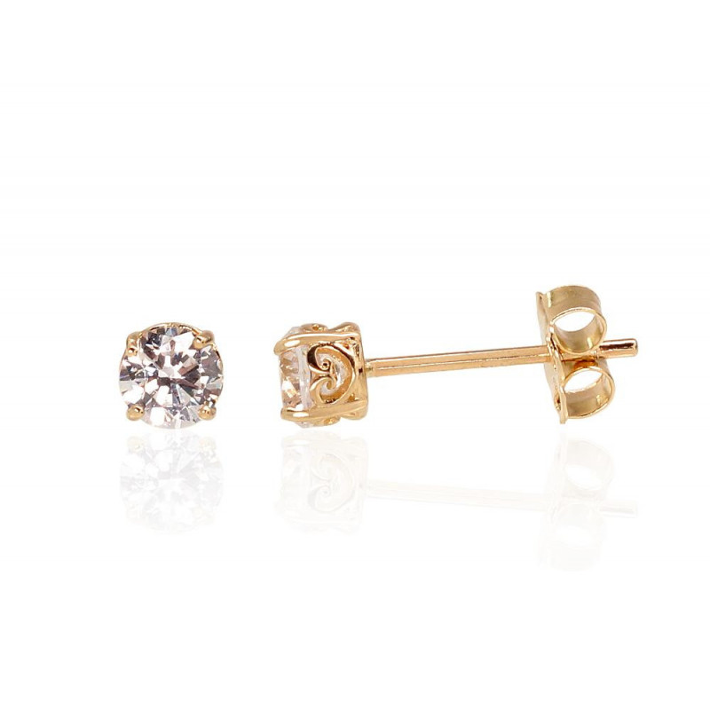 Gold classic studs earrings 1200485(Au-Y)_CZ, Yellow Gold 585°, Zirkons